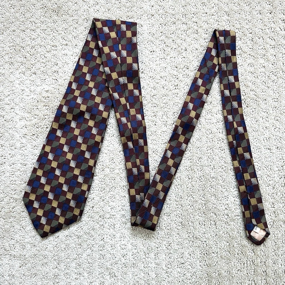 Paul Stuart Tie Mens Necktie 4" Geometric Squares England 100% Silk Designer